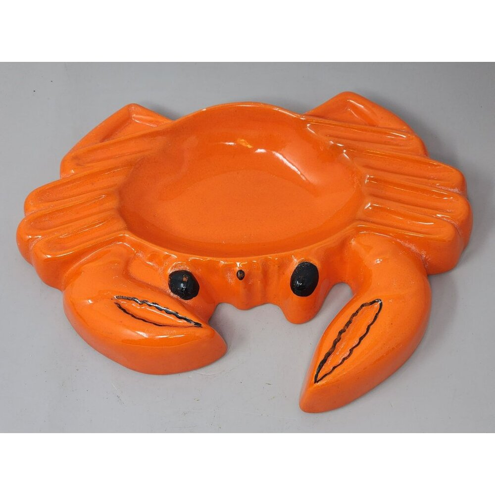 Vintage Hand Painted‎ Orange Ceramic Crab Ashtray/Tray